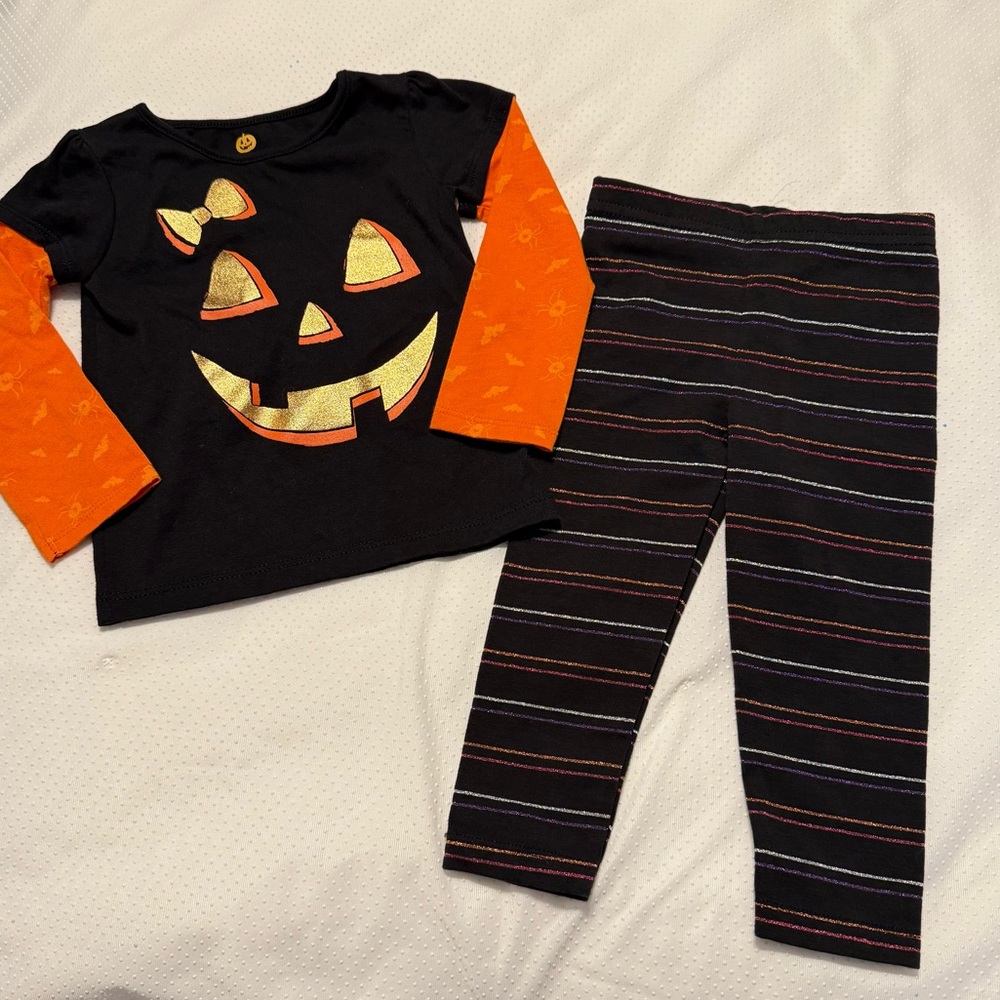 Toddler Size 24 months Halloween Outfit Long Sleeve Shirt & Pants Jack o lantern
